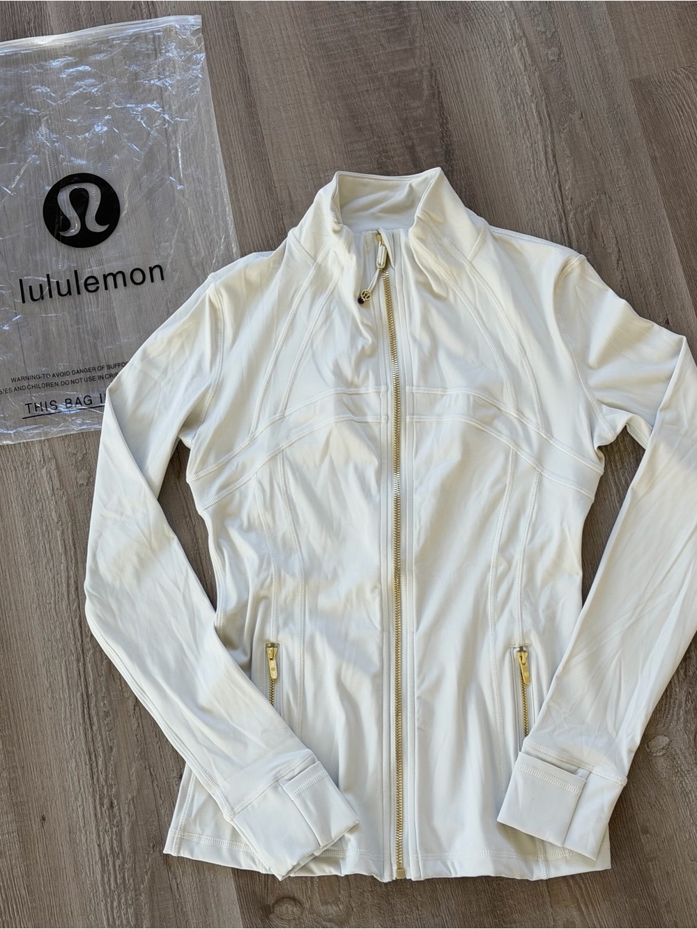 lululemon athletica Cream Zip-Up Athletic Jacket with Gold Hardware